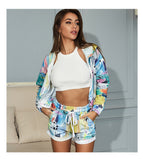 X00642M New hooded long-sleeved coat and shorts tie-dye printed suit women leisure home sports set