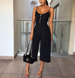 Summer Sexy Jumpsuits Women Rompers Elegant Belt Bandage Buttons Casual Wide Leg Pant Jumpsuit Overalls