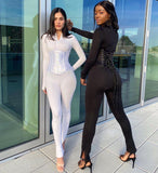 New women's wear fall 2020 Monochrome waist-seal front zipper casual jumpsuit with corset