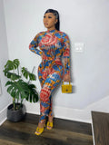 Fashion print rib sheath sexy jumpsuit dress