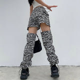 X00624M Animal striped slacks with hollowed-out chains drawstrings and high-waisted pants