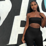 Cut Out Solid Bodycon Rompers Women Strapless Fitness Workout Biker Shorts Playsuits 2020 Summer Sporty Active Wear New