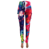 X01630C Phoenix Tie Dye Print Drawstring Side Pockets Stacked Pants Women Bottom Ribbed Knitted Colorful Stretchy Autumn Casual