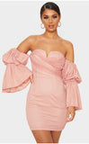 Ruffled Lace and Neckline Strapless party dress 2021 Summer hot style women dress Elegant solid color dress