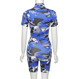 Camouflage Workout Active Wear Rompers Short Sleeve Sporty Biker Shorts Playsuits 2020 Summer Fashion Casual Playsuit