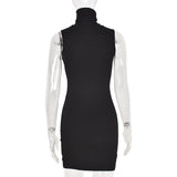 Elegant Sleeveless Mock Neck Mini Bodycon Dress Birthday Solid Sexy Cut-Out Women's Dresses Fall 2020 Clothing