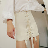 Personality torn lace-up girdle waist buttock skirt