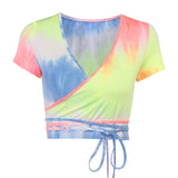 X00496S Summer New Fashion Tie Dye Printed CropTops Women Slim Short Crop Tops Casual Knitted Camis Streetwear Clothes