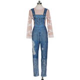 Fashion denim halter print jumpsuit + High-collared slim jumpsuits are a hot seller