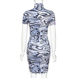 Short Sexy Tie Dye Print Bodycon Dress Women Fashion Sleeve Skinny Club Party Dresses 2020 Summer Ruffles Mini Dress