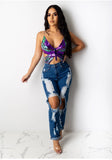 X00208M 2021 women hot style Summer colorful butterfly sequins top Sexy backless V-Neck halter crop top