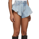 X00289M Big wide-leg denim shorts hot pants Exaggerated modeling flounces hem jean short 2021 hot style