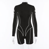 2020 women fashion sportswear skinny playsuit turtleneck full sleeve bodysuit zipper striped letter print slim romper