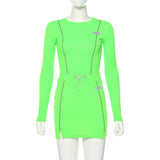 Reflective Striped Two Piece Set Women Festival Crop Top And Skirts Suit Sexy Club Outfits Tracksuit Matching Sets