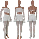 2021 hot style Sexy net yarn pleating suit two-piece set casual outfit bodycon See-through nightclub women's wear