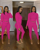 X00566L Phoenix New arrival sport women two-piece set+Stylish solid-color pantsuit with round neck and long sleeves