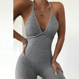 v-neck skinny sexy jumpsuit women summer 2020 hollow out partywear halter sleeveless streetwear outfit fitness backless