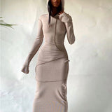 2020 autumn/winter new style hooded long-sleeved T-shirt dress casual sexy slim dress in stock