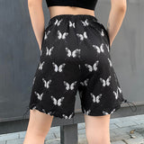 X00334M Women's butterfly print drawstring loose high-waisted slim shorts street snap sport slacks