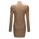 buttock sexy autumn dress Temperament-slim knit hip-hugging skirt with round neck and long sleeves