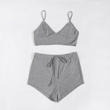 Sexy Short Two Piece Set Crop Tops And Biker Shorts Grey Bodycon Matching Sets Summer Clothes For Women Suit