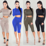 Women Two Piece Set Casual Tracksuits Long Crop Top And Biker Shorts Sets Sports Active Wear