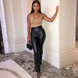 X01585C Faux PU Leather Women Pencil Pants Side Split Skinny Bodycon High Waist Tight Trouser Black Fashion Fall 2021 Clothing