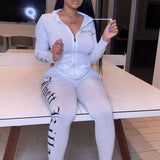 Letter Print Zip Up Casual Sporty Two Piece Sets Women Workout Fall Winter Long Sleeve Hooded Top And Pants Lounge Set