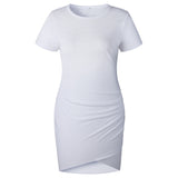 2020 solid color round neck short sleeve ruched summer ropa de mujer irregular mini dress