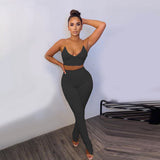 X01290C summer tracksuit women fitness matching set sleeveless v-neck backless bra+leggings solid elastic sporty casual outfit