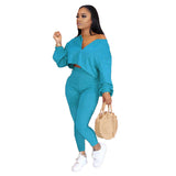 X00327L New arrival women two-piece set+Solid color temperament casual two - piece long - sleeved pantsuit