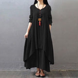 2019 New Loose Long Dress Casual Solid Long Sleeve Boho Maxi Linen Dress Women Solid Color Plus Size 5XL