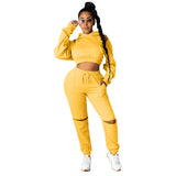 2021 New hooded ripped off-the-shoulder hoodie sexy long-sleeved sports suit casual jogging suit stacks plus size