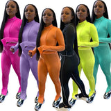 X01645C Phoenix character style women two-piece sets stand collar long sleeve tops& long pants solid color tight sport suits