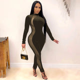 2020 Hot style Hot style flannelette mesh side perspective sexy bodysuit casual jumpsuit bodycon plus size in stock