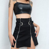 Zip Up Chic Streetwear Mid Waist Black Mini Skirt Designers Autumn Women Sexy Skirts