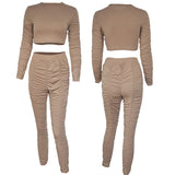 X00744M Phoenix Fashion sexy casual suit Full collar solid color short and long sleeve top ruffled crop fashion suit