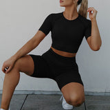 X30053S Summer 2021 new women's fitness suit with short sleeves and five-minute pants two-piece