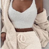 X00896S Phoenix 2021 Autumn Plush home wear leisure 3 - piece pajama long sleeve crop vest shorts set