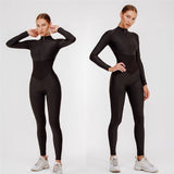 Patchwork ladies push up fitness jumpsuits 2020 autumn winter women full sleeve zipper turtleneck jumpsuit