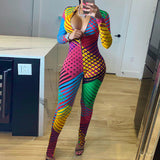 2020 New autumn fashion women zipper Tight sports casual jumpsuit