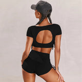 X30052S hot style 2021 summer new women's wear square collar short-sleeved back sexy sports suit women