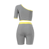 X00194S 2021 wholesale women's clothing hot style single sleeve stripe sportswear set