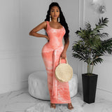 Hot selling fashion tie-dye sleeveless halter dress 2021 summer MIDI dress slimming belt