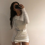 Reflective Striped Two Piece Set Women Festival Crop Top And Skirts Suit Sexy Club Outfits Tracksuit Matching Sets