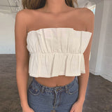 X00226M 2021 Summer women tops Sexy strapless backless crop top Hot style fluffy waisted short tops