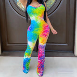 2020 Colorful printed trouser hem pleated suspenders jumpsuit