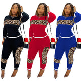 X00885M Casual stitching color suit Fashion women's two pieces set Plus size long sleeves leggings outfit in stock