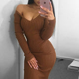 Solid-color knitting sweater Casual long sleeve women's dress Sexy skinny high-elastic dress in stock