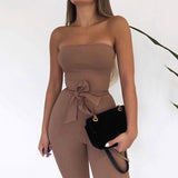 Cotton Knitted Sexy Jumpsuit Women Off Shoulder Bodycon Rompers Womens Jumpsuit With Belt Fashion Long Pants Jumpsuits